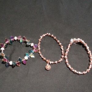 Rose Gold Beaded Stretch Bracelet Set with Multicolor Crystal Accent